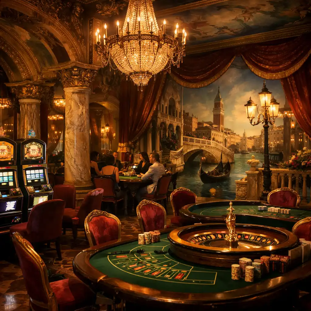 Beautifully designed casino on Costa Smeralda inspired by Venetian elegance with Italian art motifs and rich colors