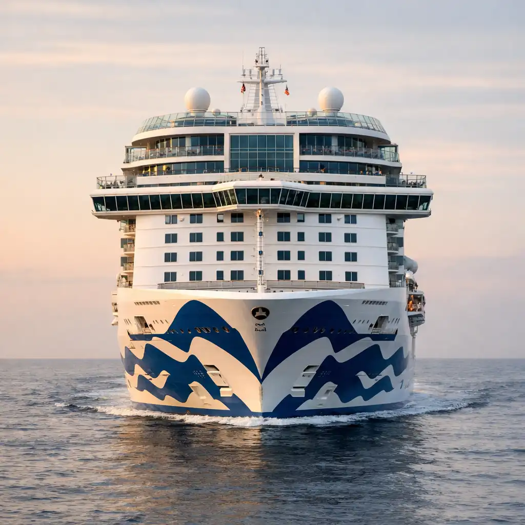 Princess Discovery cruise ship at sea with its elegant white and blue design