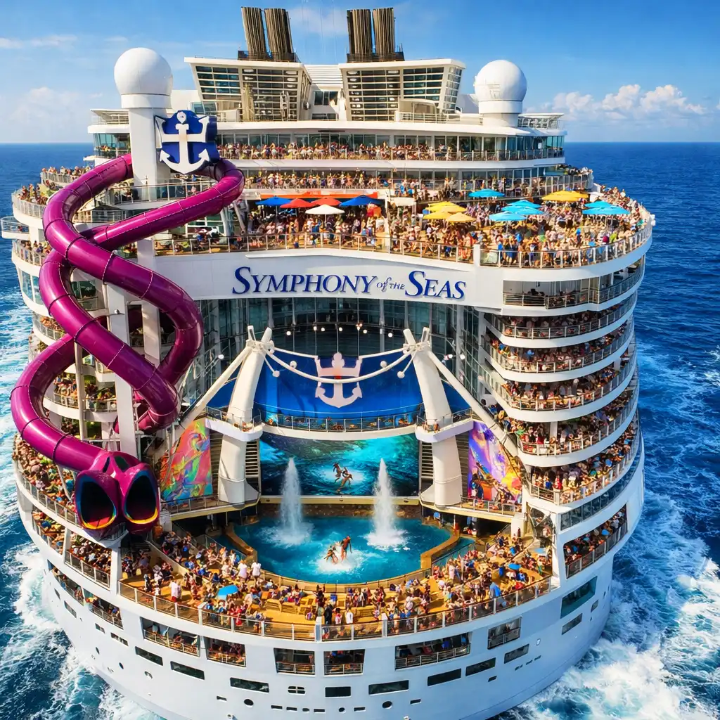 Royal Caribbean's Symphony of the Seas at sea with AquaTheater and Ultimate Abyss slide