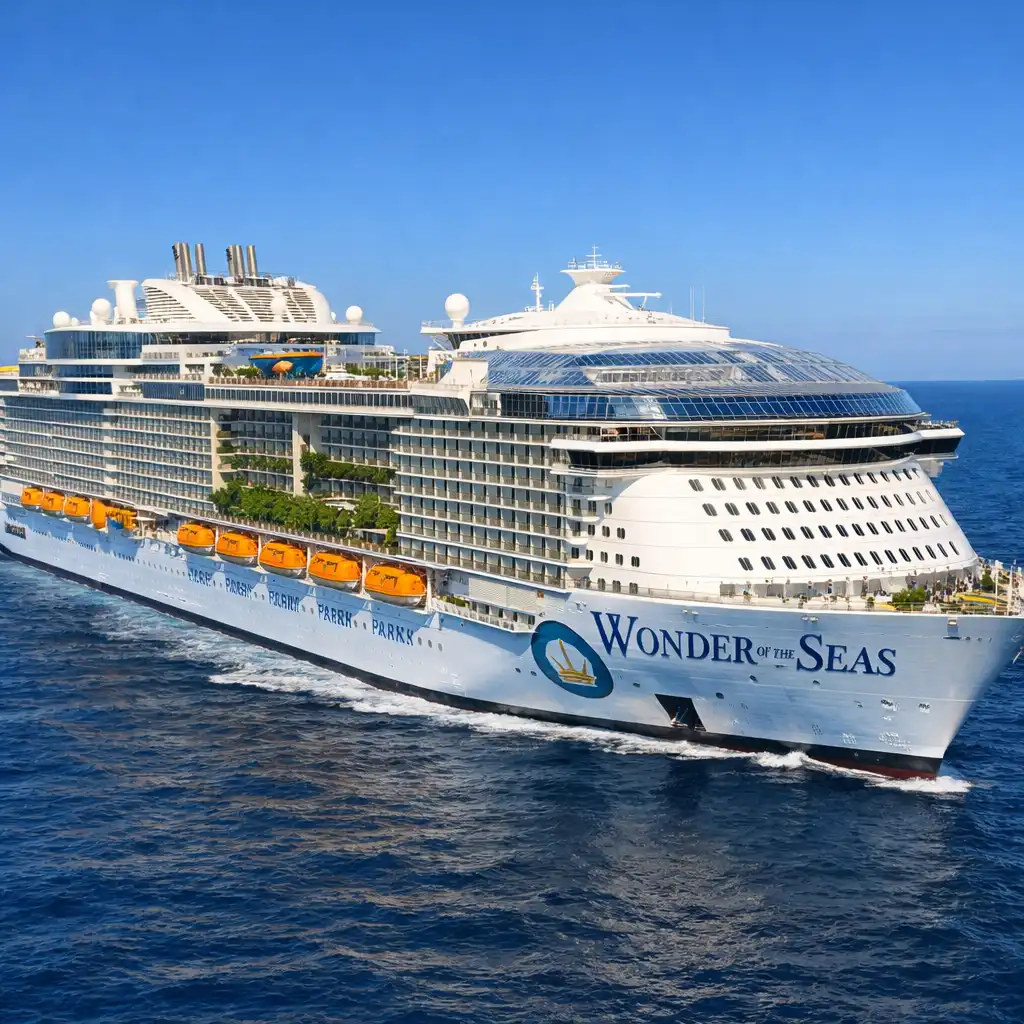 Wonder of the Seas at sea with its seven neighbourhoods including Central Park